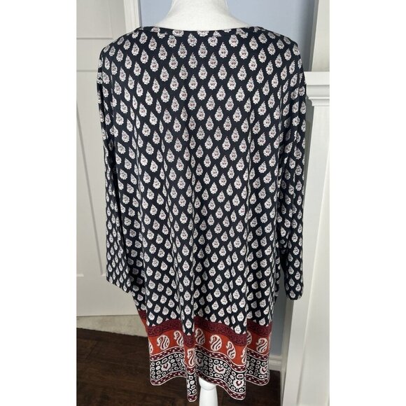 Ulla Popken Tunic Top Sz 28/30 Black Rust Print Knit Long Line Bohemian Peasant - Picture 7 of 10